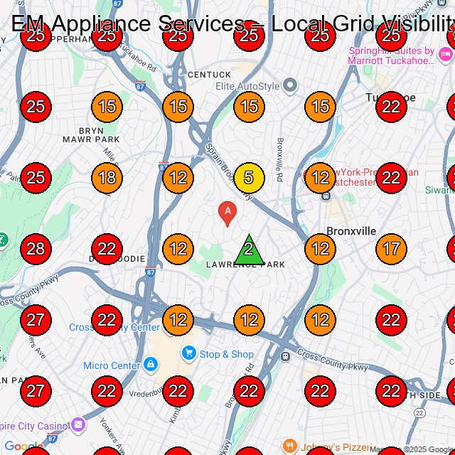 EM Appliance Services GeoGrid visibility map for Appliance Repair Service in Eastchester
